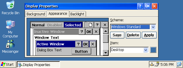 Windows CE .net 4.1 Display Properties
